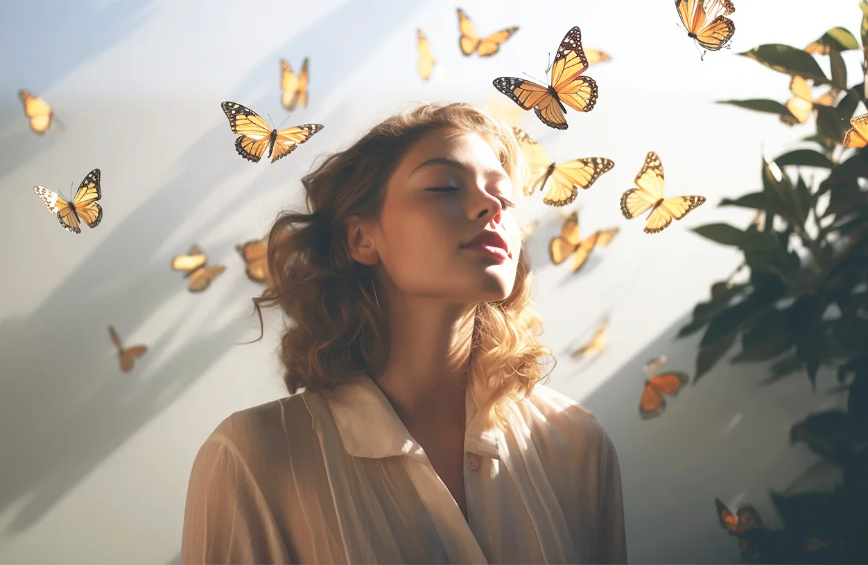portrait-person-surrounded-by-butterflies